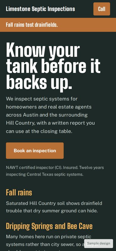 Sample business website, mobile view